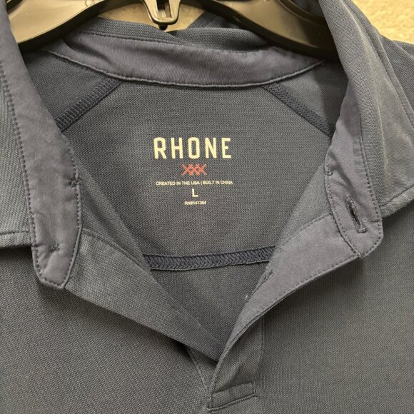 Rhone Polo Shirt Mens Large Navy Short Sleeve Wicking Activewear Office Prep - Picture 3 of 6